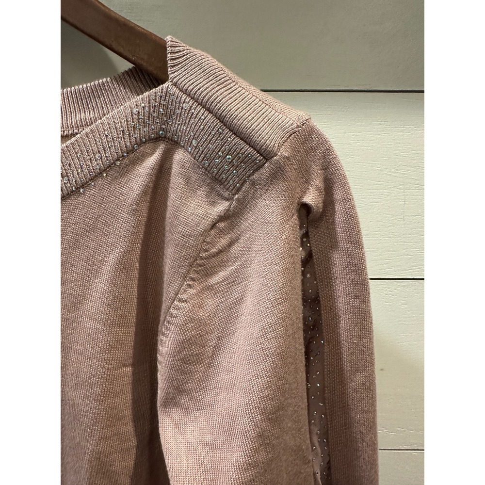 Cable & Gauge Womens XL Mauve Pink Rhinestone Split Sleeve Knit Sweater NWT - Picture 4 of 6